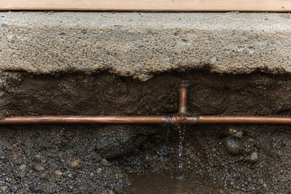 A homeowner checking a water meter near the curb to confirm a possible slab leak