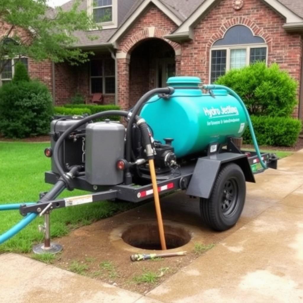 Close-up of a hydro jetting nozzle spraying inside a cast iron sewer pipe removing scale