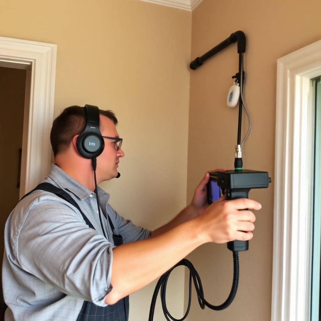 Thermal imaging camera pointed at the wall of an Addison, TX condo revealing a hidden hot line leak