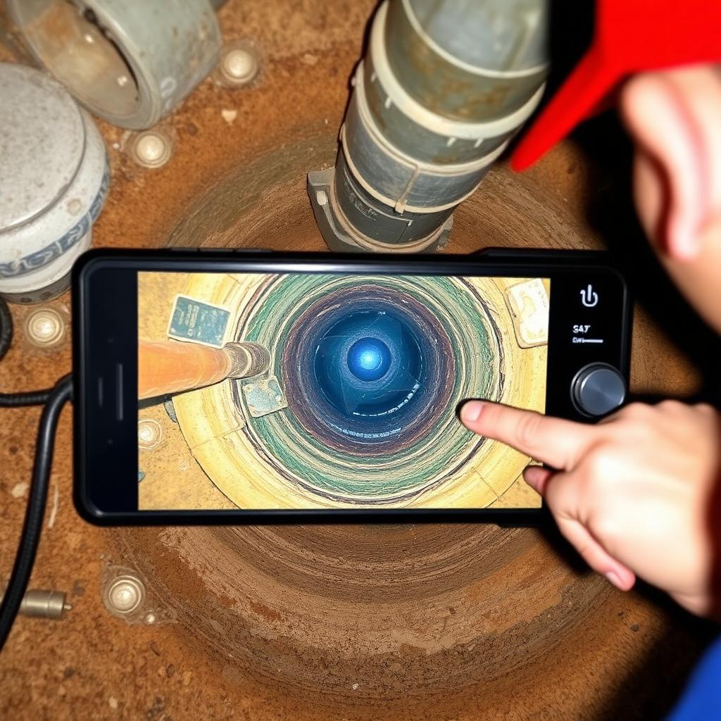 Sewer camera monitor showing a newly replaced HDPE sewer line under an Addison, TX ranch