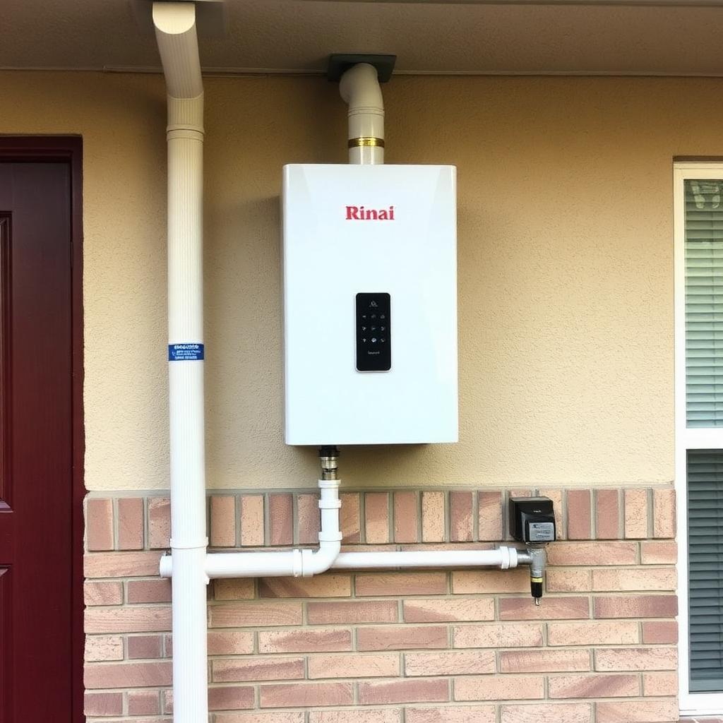 Plumber performing annual descaling on a tankless water heater in an Addison, TX utility closet