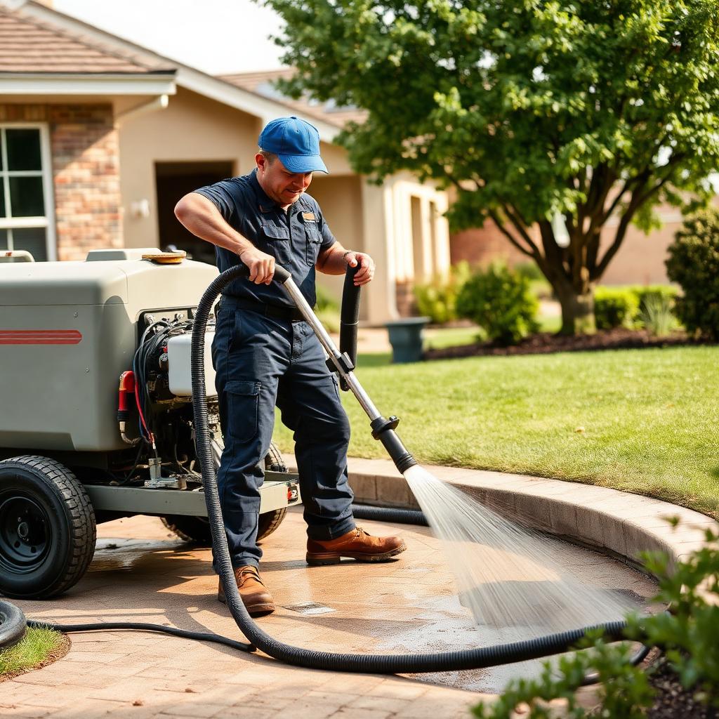 Sectional drain cleaning machine cabling into the cast iron main cleanout of an Allen, TX condo