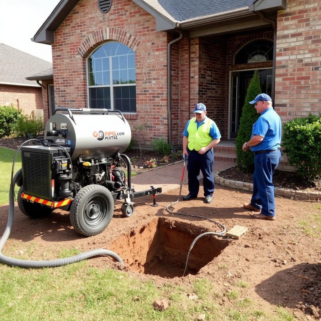 Sewer camera monitor showing a newly replaced HDPE sewer line under an Allen, TX ranch