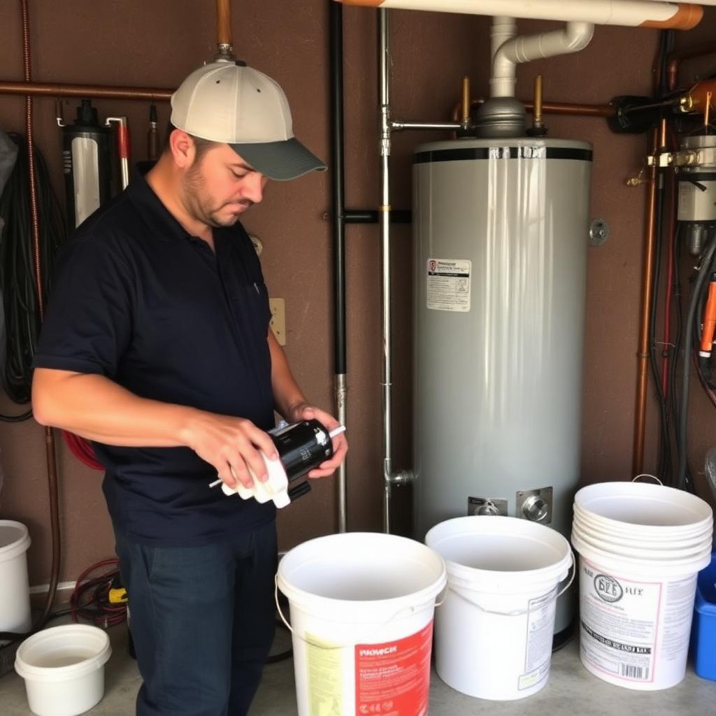 Descaling pump setup for annual tankless water heater maintenance at an Allen, TX condo