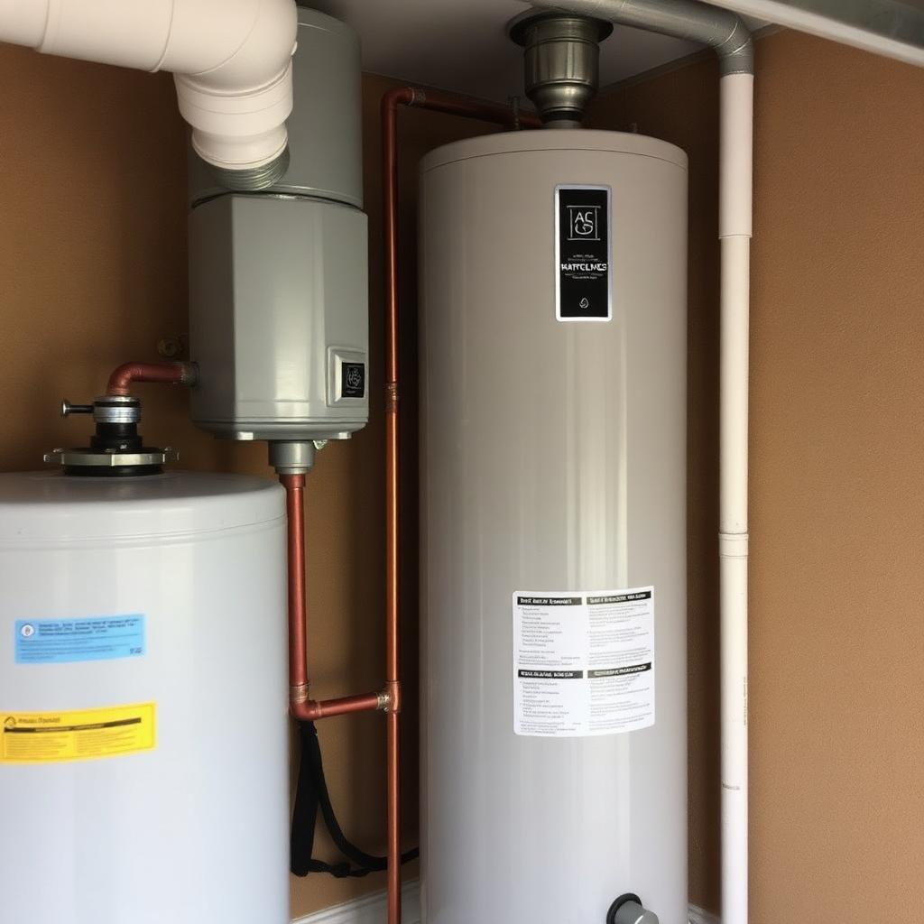 Plumber draining and servicing a 50-gallon tank water heater in an Allen, TX condo mechanical closet