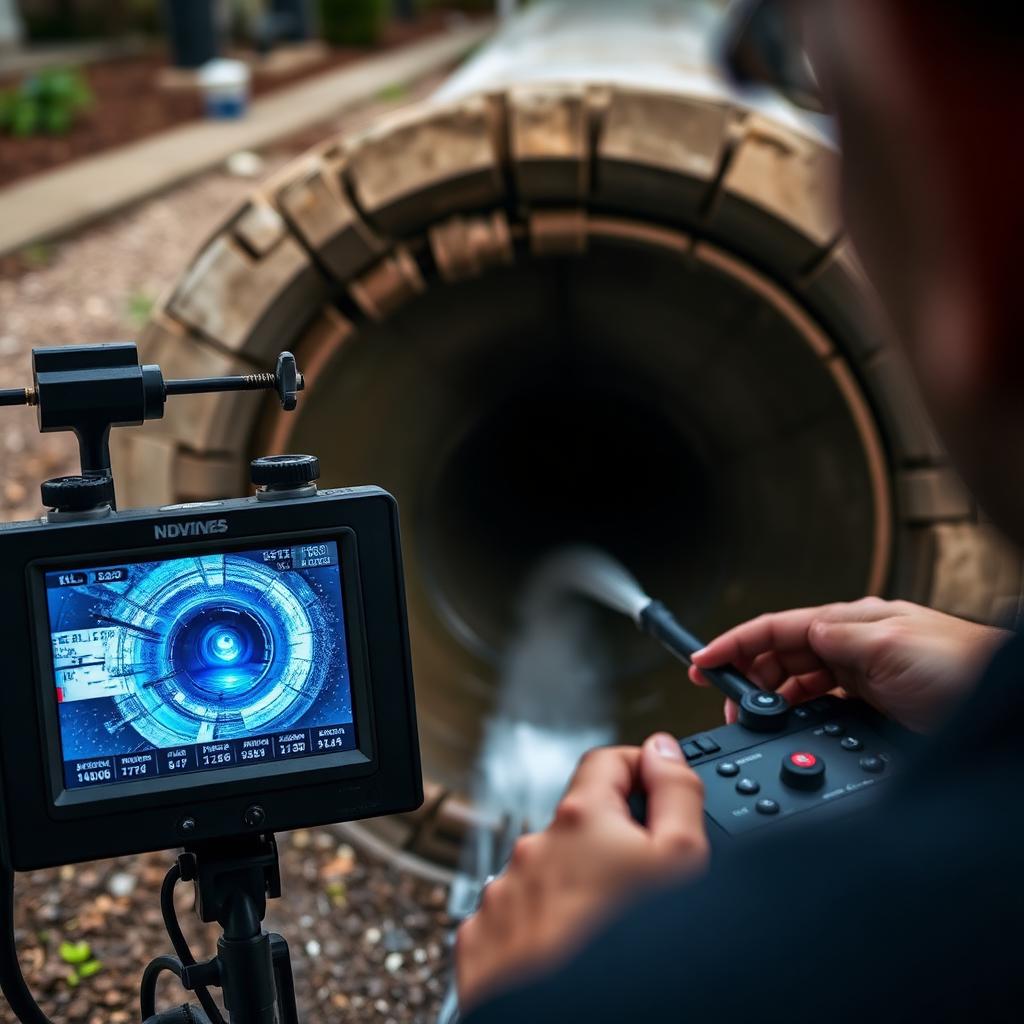 Sewer camera monitor showing the same Carrollton, TX main line before and after hydro jetting — restored full diameter