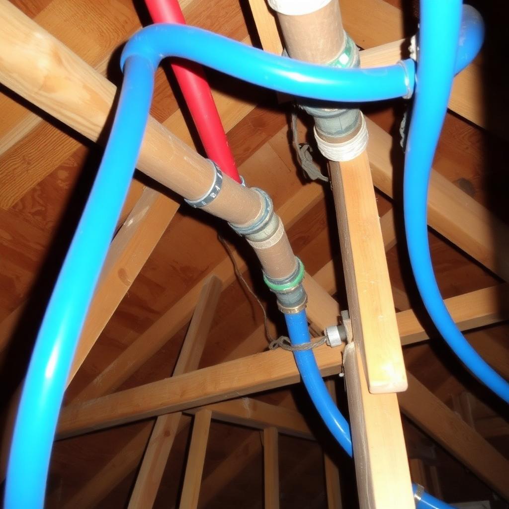 New PEX-A reroute installed in the attic of an Carrollton, TX townhome bypassing a failed slab line