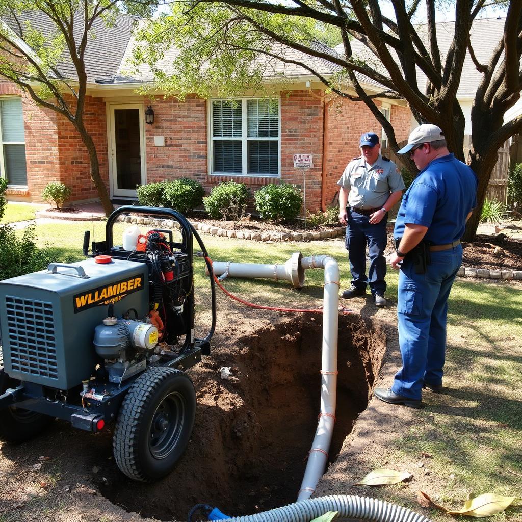 Sewer camera monitor showing a newly replaced HDPE sewer line under an Carrollton, TX ranch