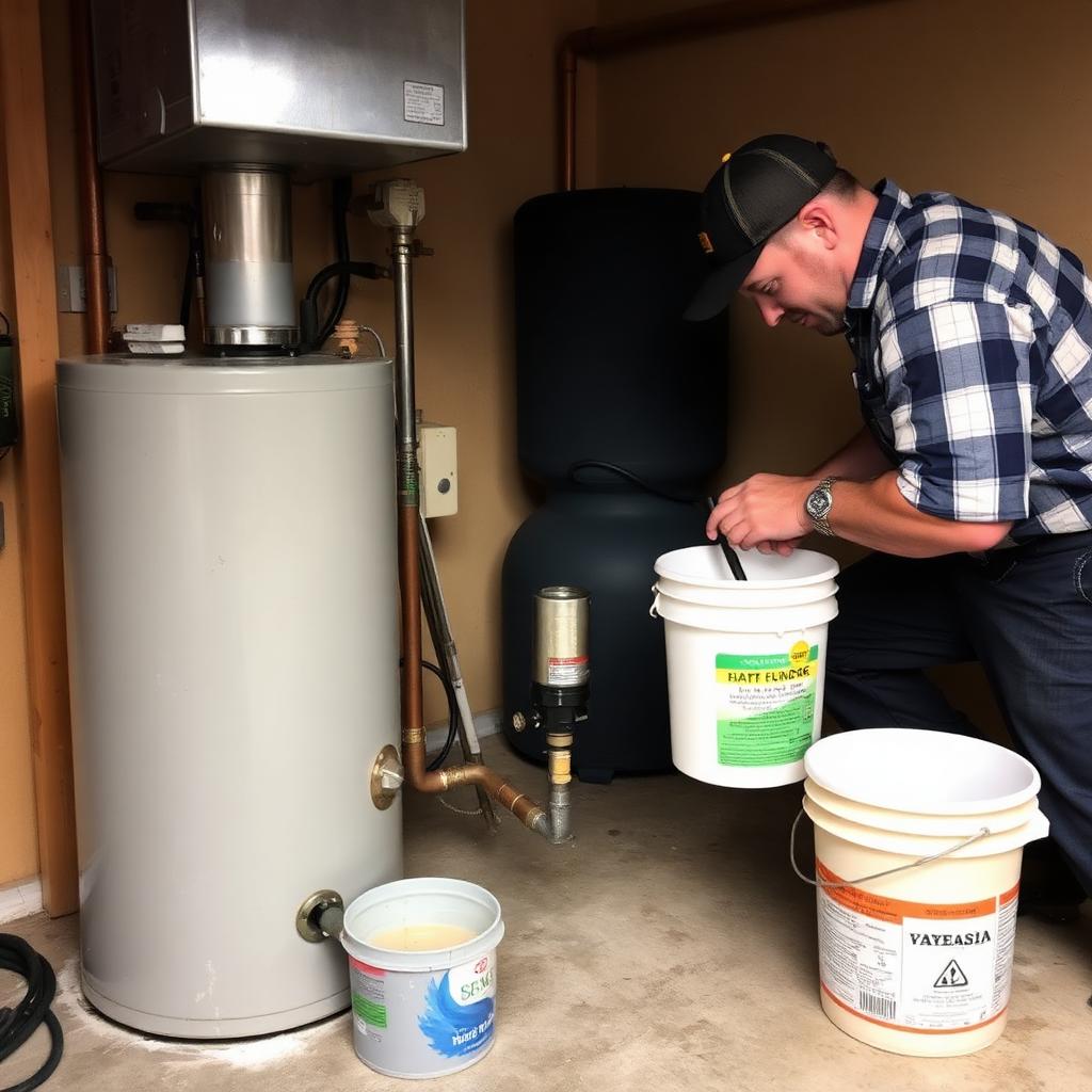 Descaling pump setup for annual tankless water heater maintenance at an Carrollton, TX condo
