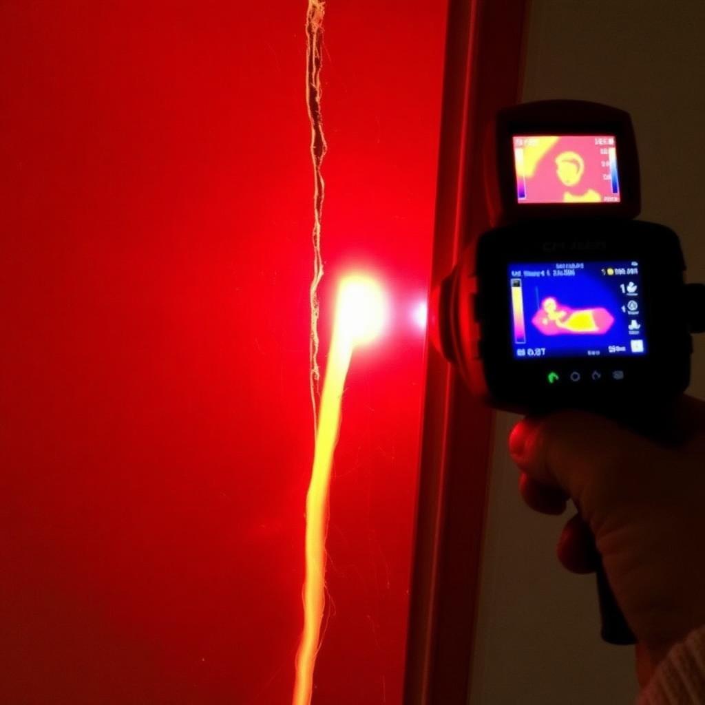 Thermal imaging display showing a hot-side pipe leak inside an Coppell, TX condo wall
