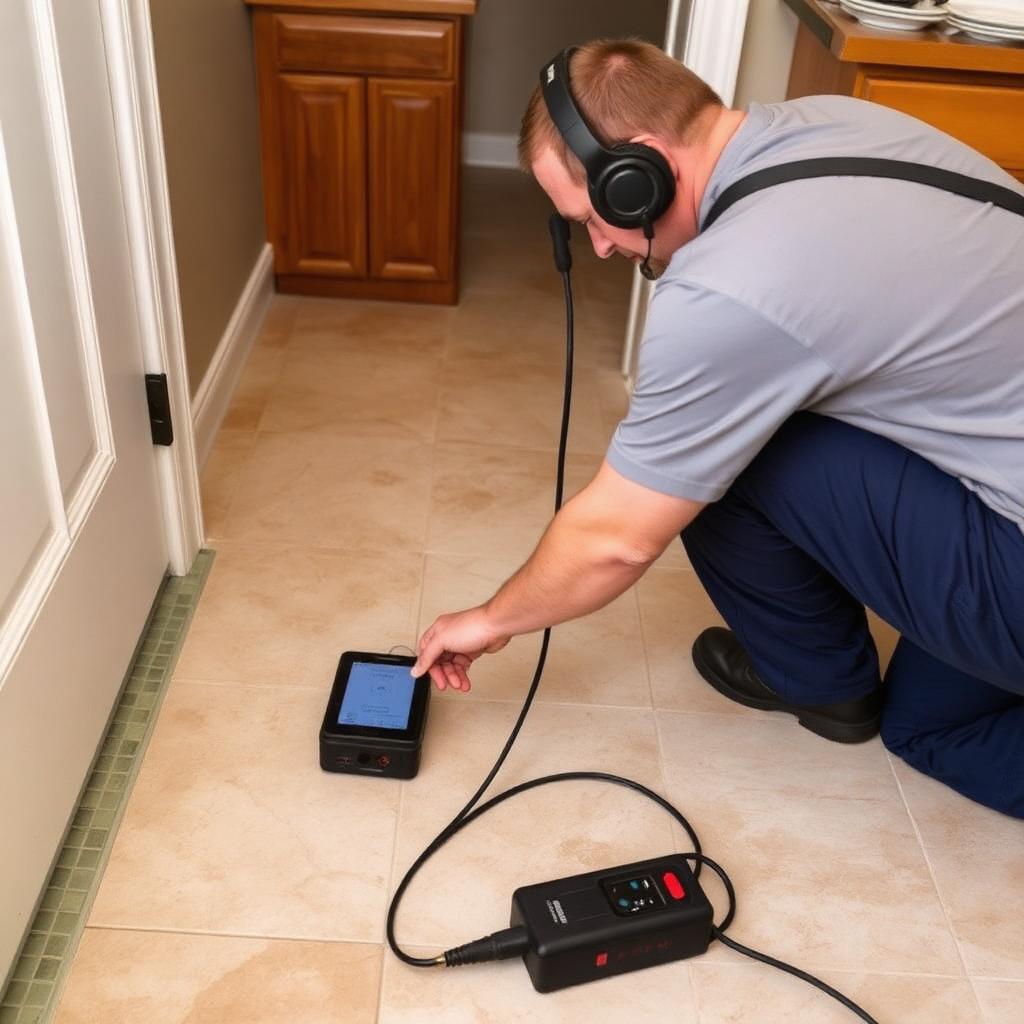 Electronic leak detection sensors on the concrete slab of an Coppell, TX ranch home