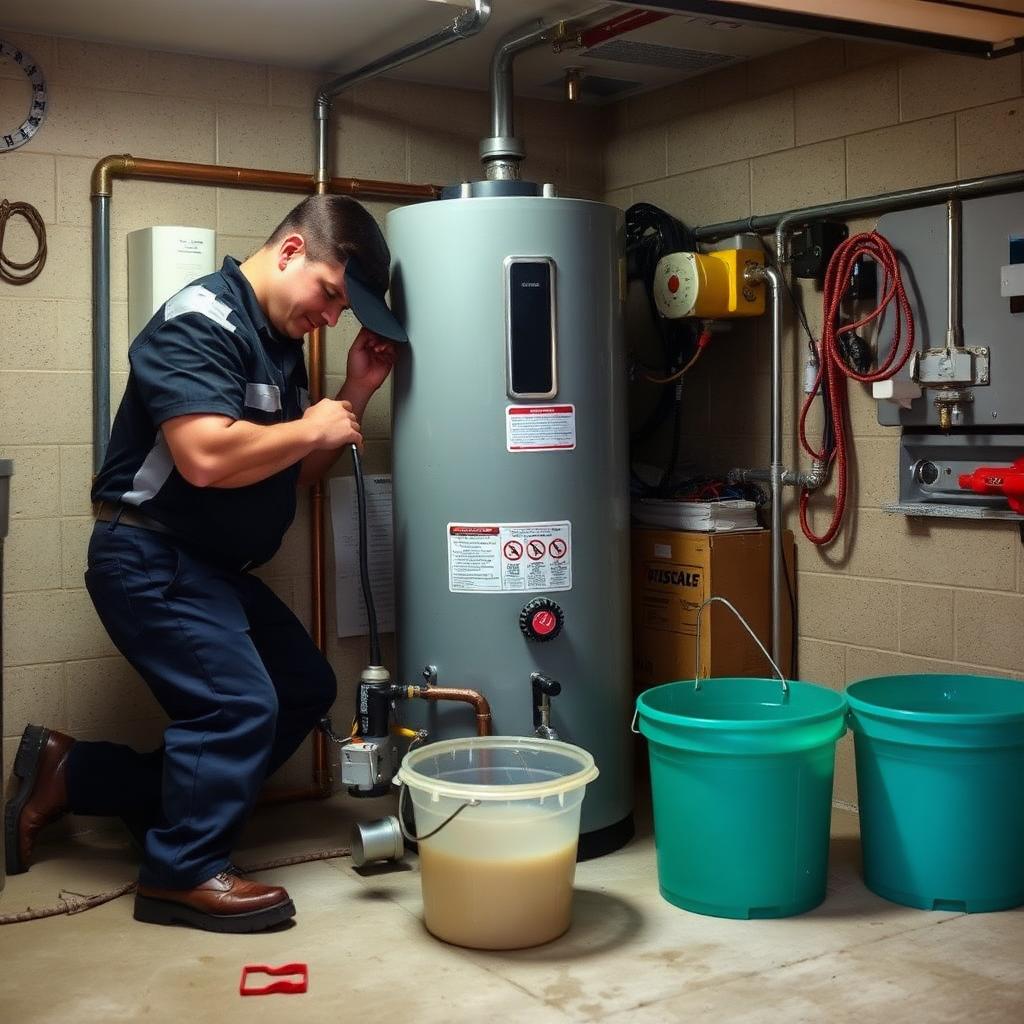 Descaling pump setup for annual tankless water heater maintenance at an Coppell, TX condo