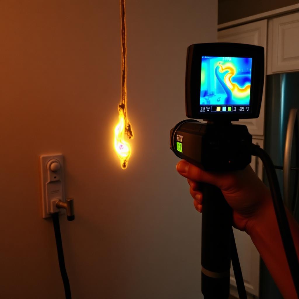 Thermal imaging display showing a hot-side pipe leak inside an Farmers Branch, TX condo wall