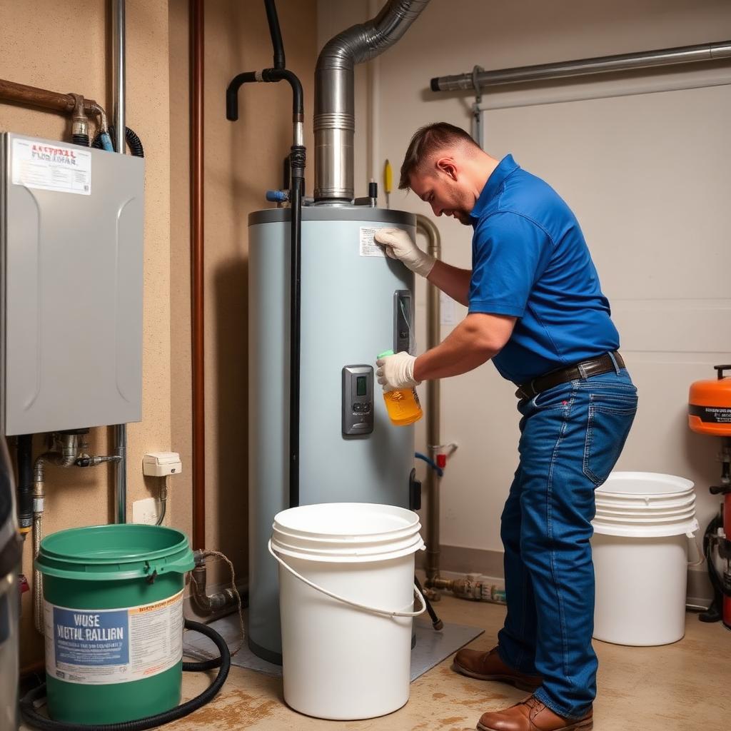 Descaling pump setup for annual tankless water heater maintenance at an Farmers Branch, TX condo