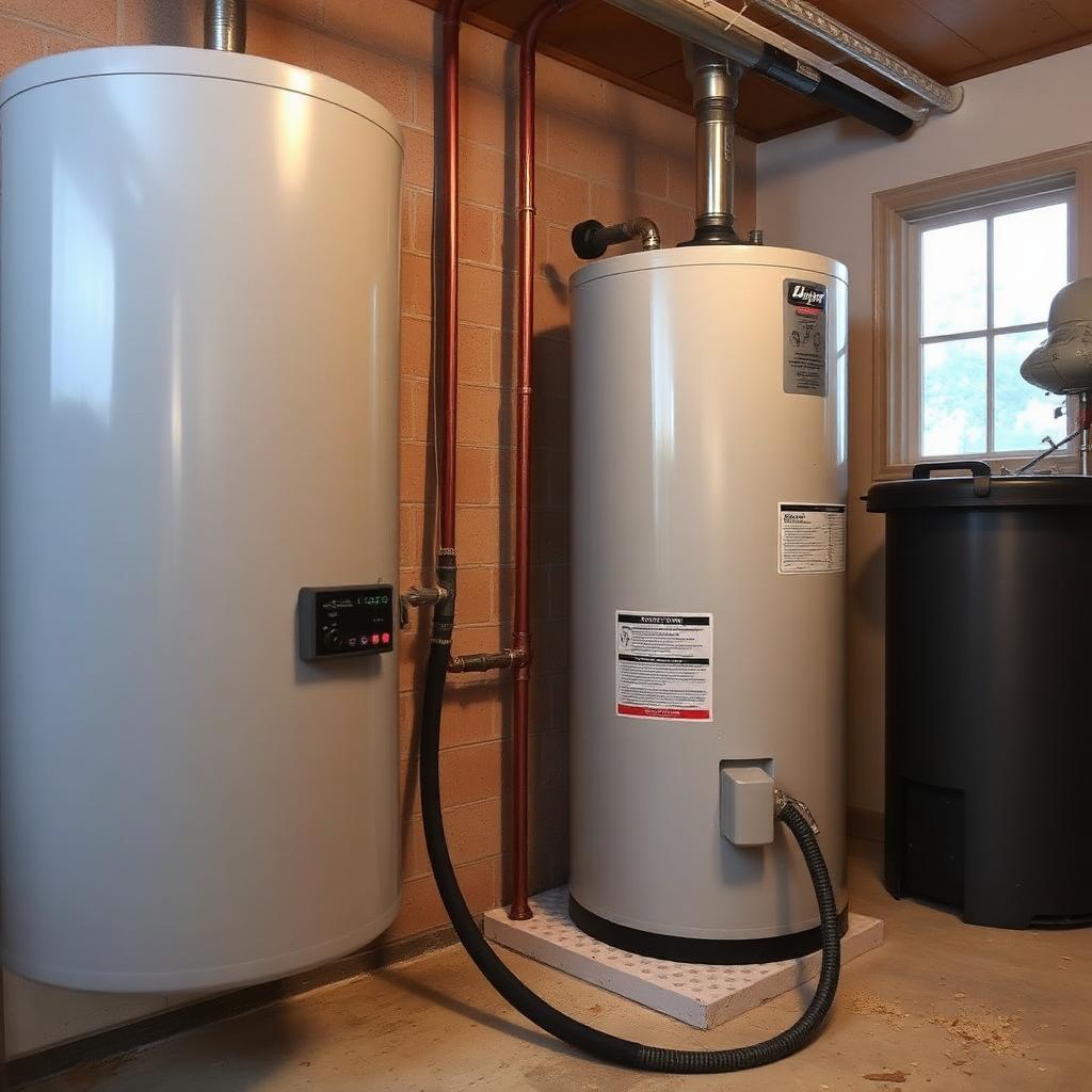 Plumber draining and servicing a 50-gallon tank water heater in an Farmers Branch, TX condo mechanical closet