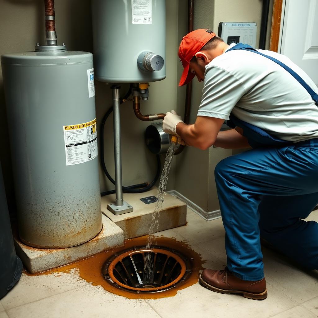 New Rheem gas water heater with expansion tank and drain pan installed in an Farmers Branch, TX townhome closet