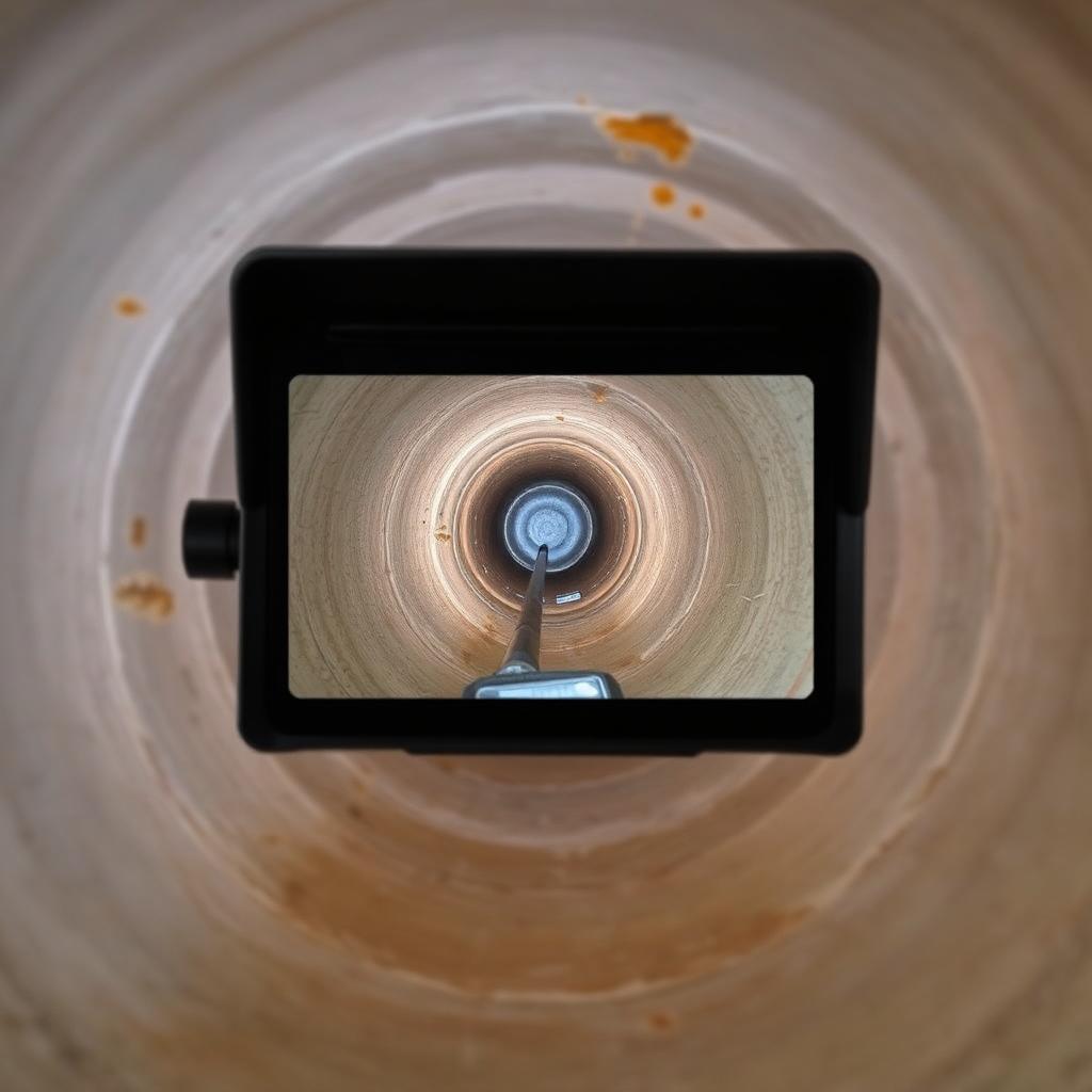 Sewer camera monitor showing the same Flower Mound, TX main line before and after hydro jetting — restored full diameter