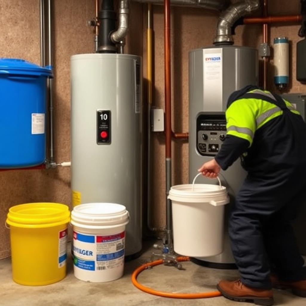 Descaling pump setup for annual tankless water heater maintenance at an Flower Mound, TX condo