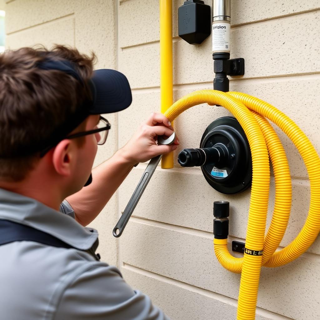 Yellow CSST natural gas line being installed at a Frisco, TX home
