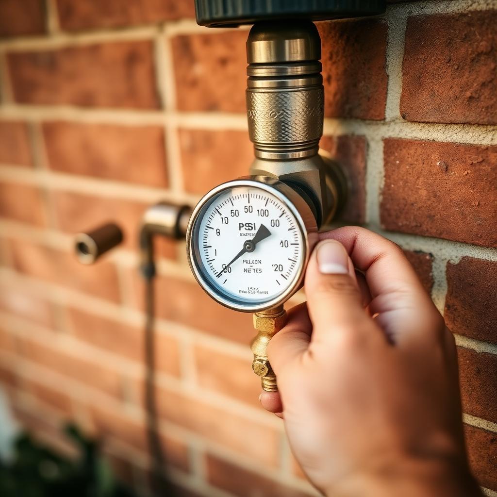 Water pressure gauge on a Frisco, TX residential hose bib during a leak detection visit