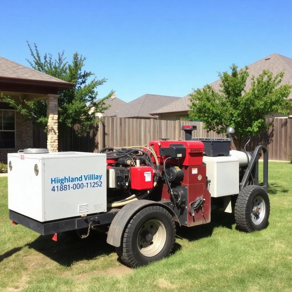 Sectional drain cleaning machine cabling into the cast iron main cleanout of a Highland Village, TX condo