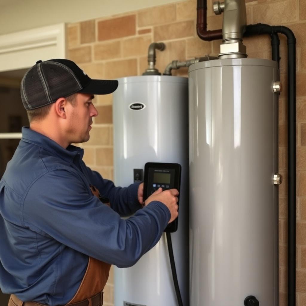 Descaling pump setup for annual tankless water heater maintenance at a Highland Village, TX condo