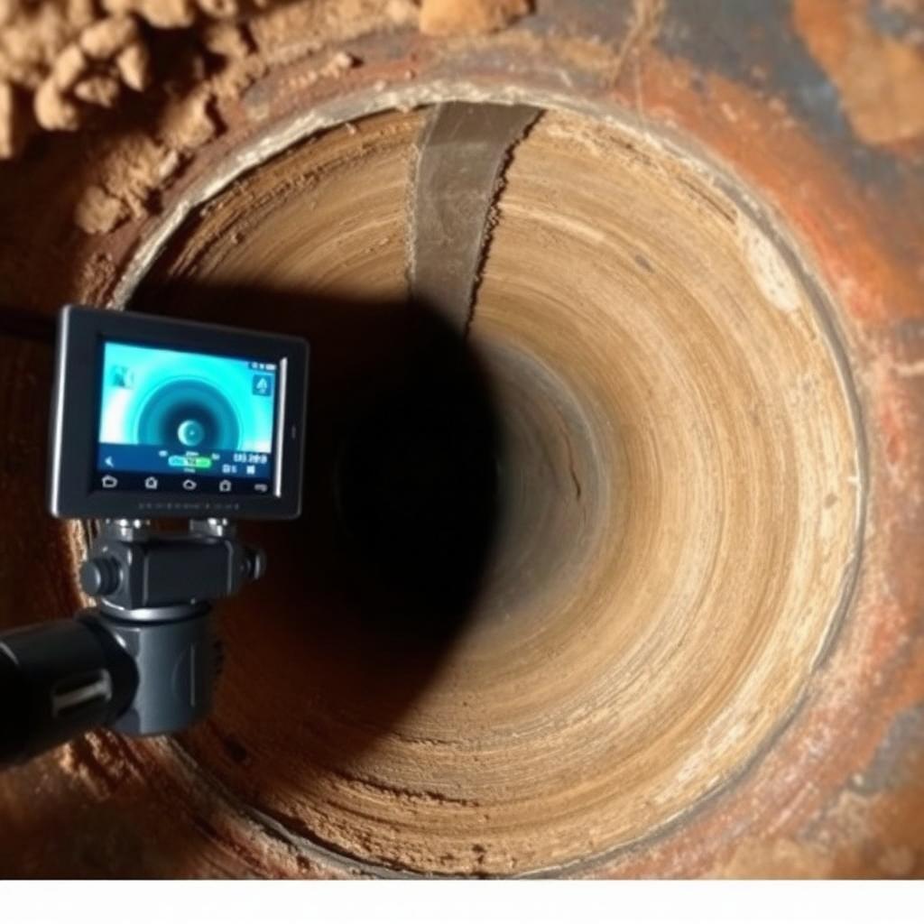 Plumber pulling tree roots out of a residential sewer line at an older Lake Dallas, TX ranch