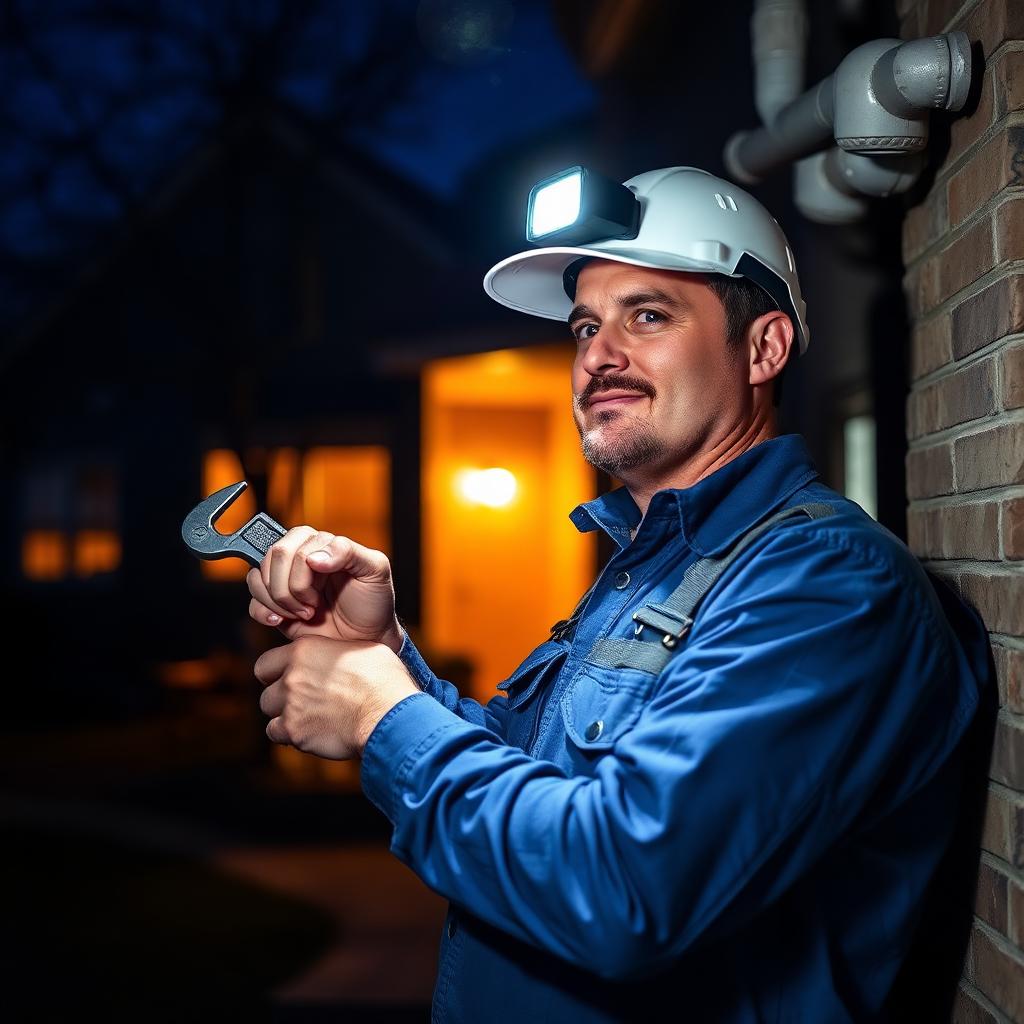 Plumber shutting off a main water valve at a burst pipe inside a Lake Dallas, TX laundry room