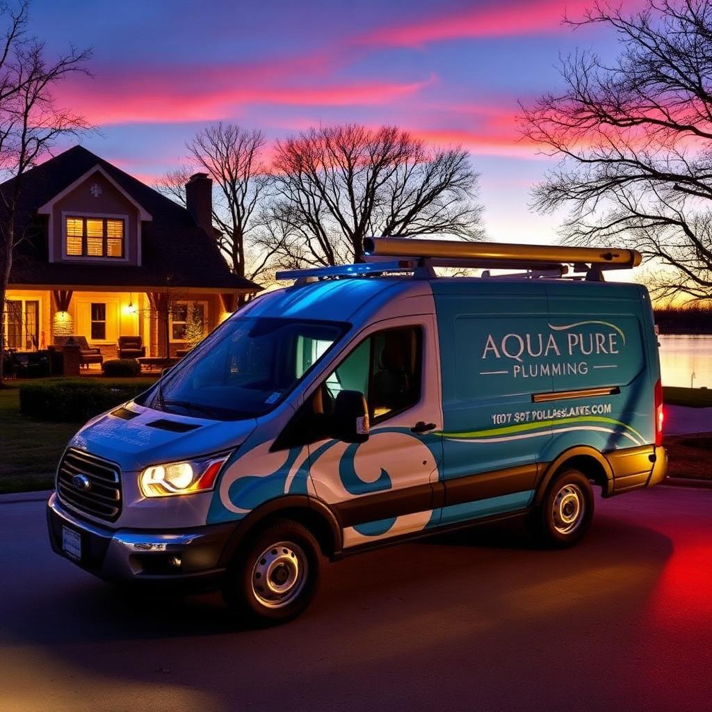 Emergency plumbing van parked outside a Lake Dallas, TX apartment complex responding to a call
