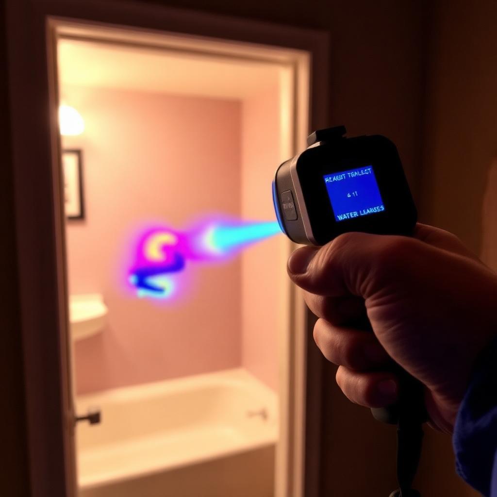 Thermal imaging display showing a hot-side pipe leak inside a Lewisville, TX condo wall