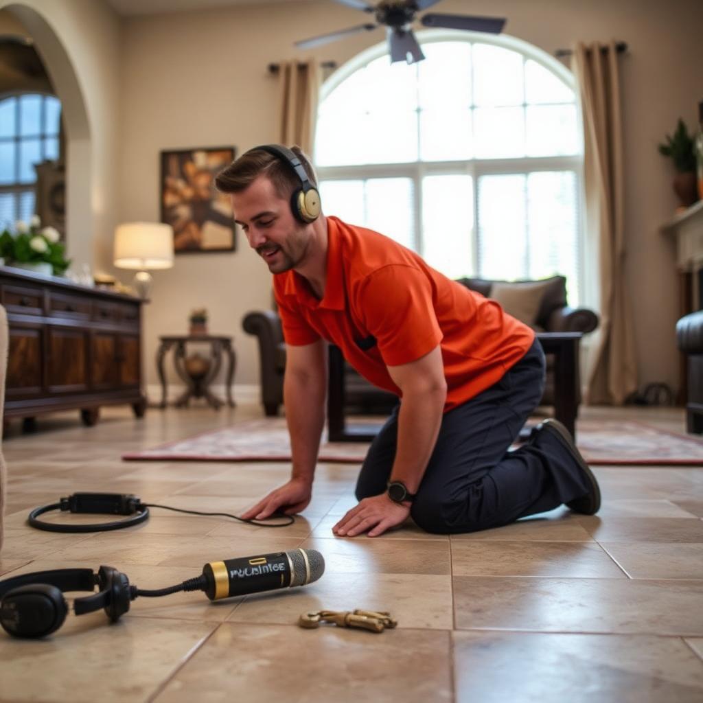 Electronic leak detection sensors on the concrete slab of a McKinney, TX ranch home