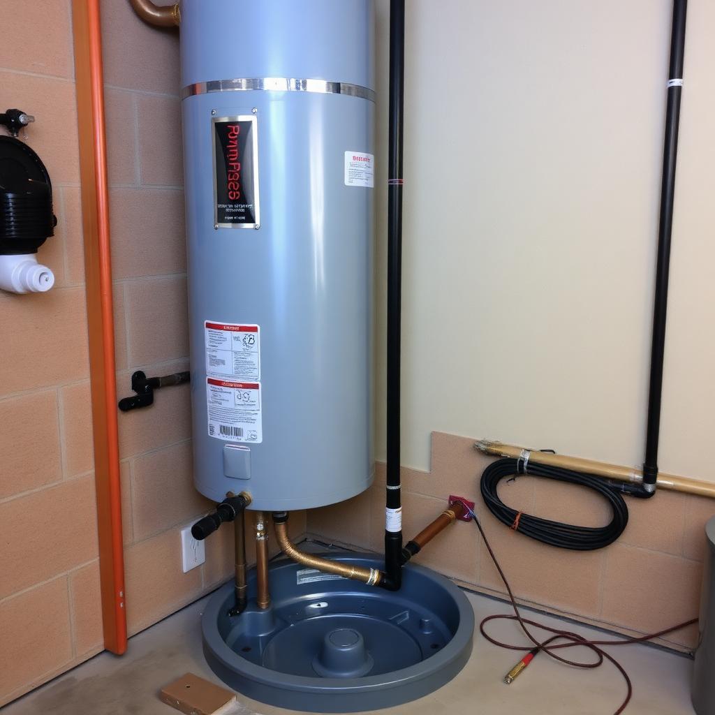 Plumber draining and servicing a 50-gallon tank water heater in a McKinney, TX condo mechanical closet