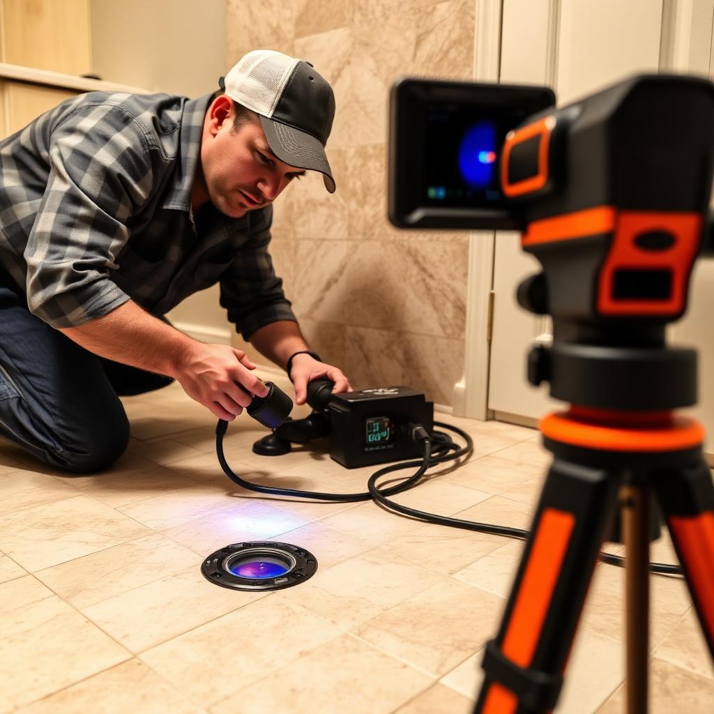 Thermal imaging camera pointed at the wall of a Plano, TX condo revealing a hidden hot line leak