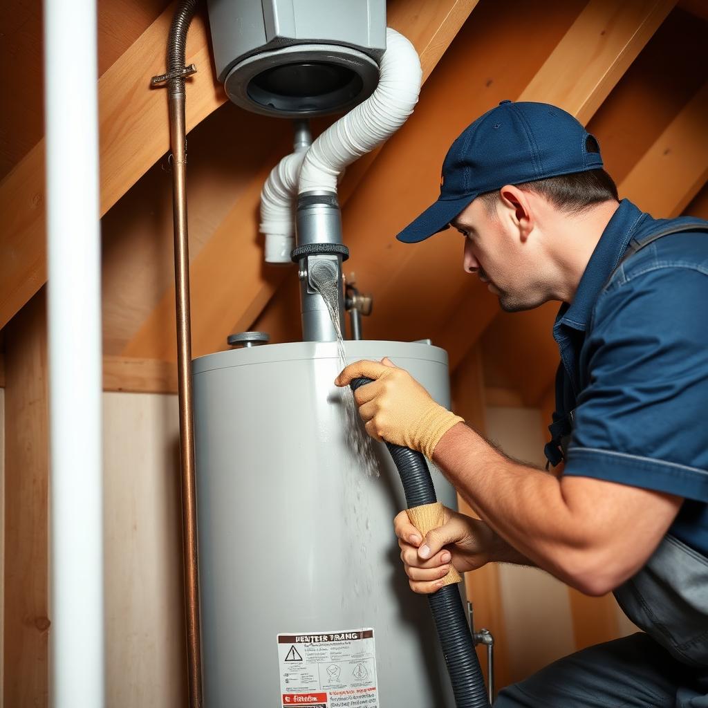 New Rheem gas water heater with expansion tank and drain pan installed in a Plano, TX townhome closet