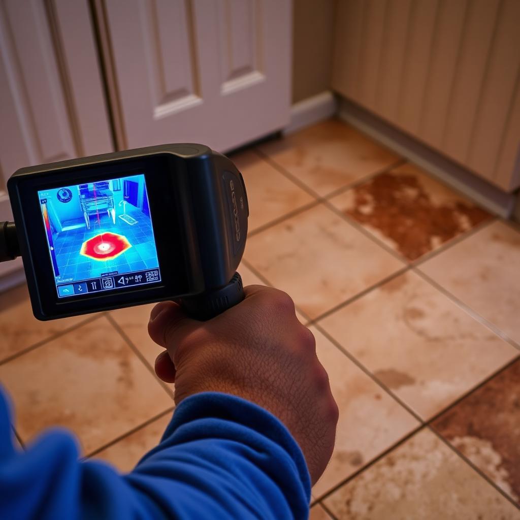 Electronic leak detection sensors on the concrete slab of a Richardson, TX ranch home