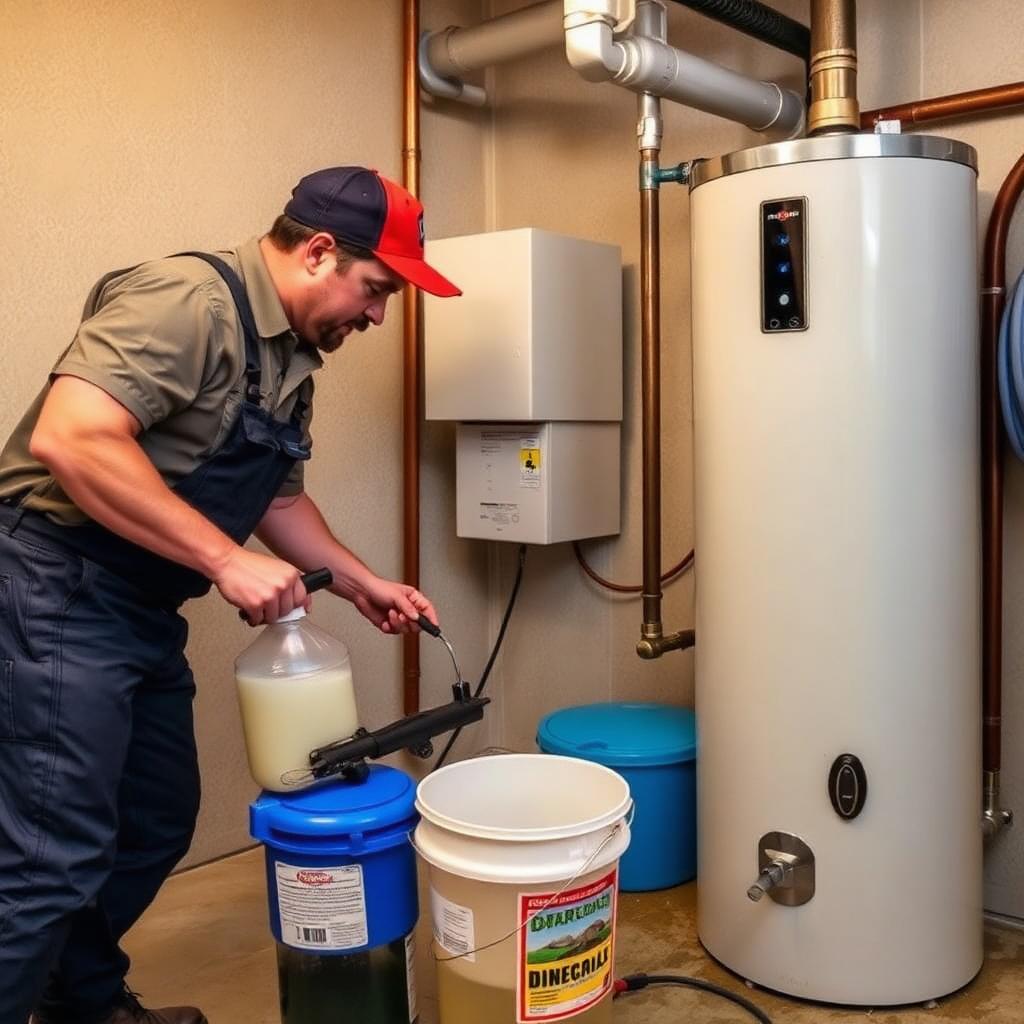 Descaling pump setup for annual tankless water heater maintenance at a Richardson, TX condo