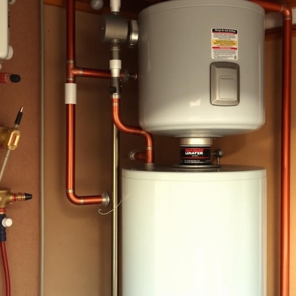 Plumber draining and servicing a 50-gallon tank water heater in a Richardson, TX condo mechanical closet
